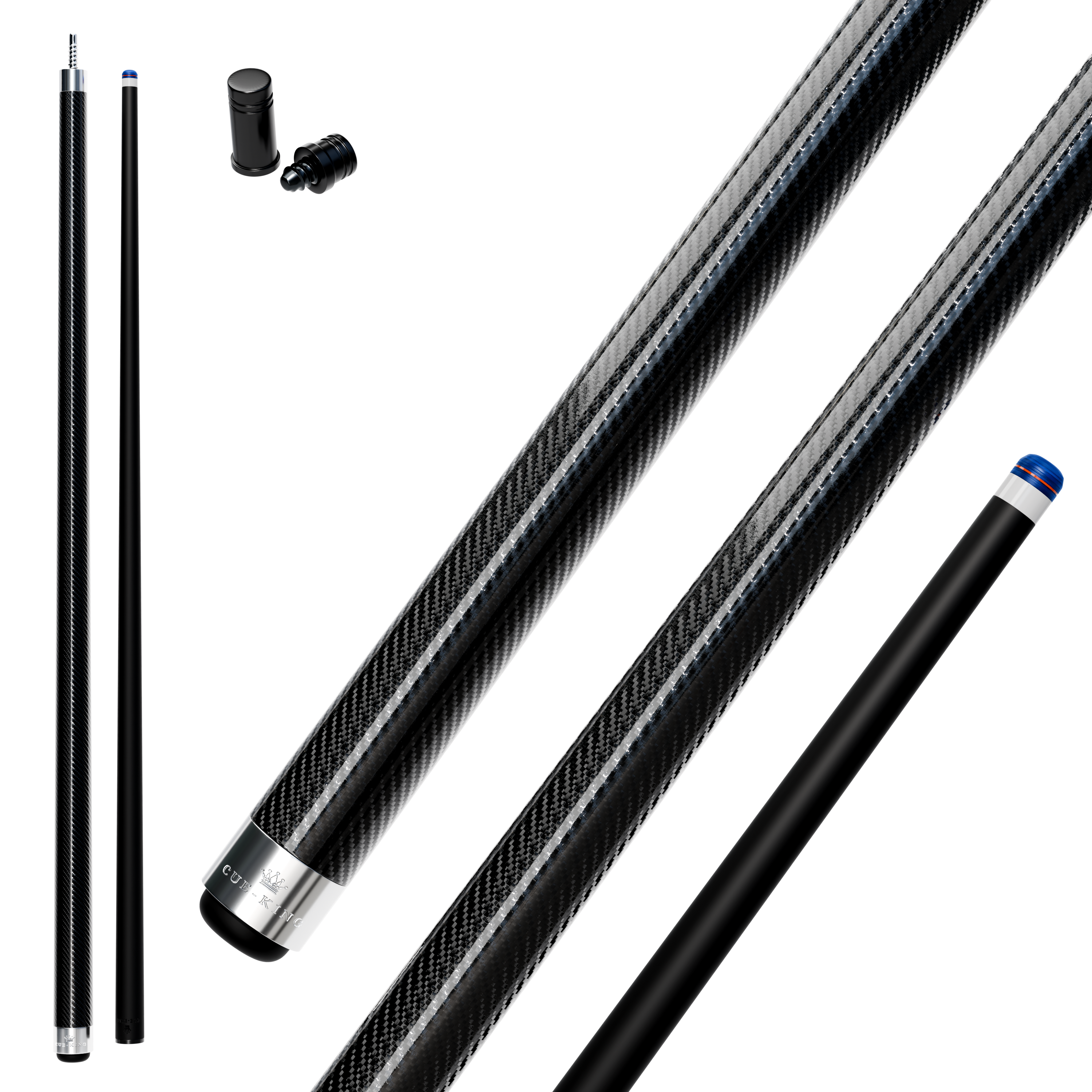 Cue-King Pool Cue Military-Grade Carbon 58” 18oz 2 Piece with 12.5mm Premium Tip Finished in Gloss Exposed Carbon, Professional Pool Cue