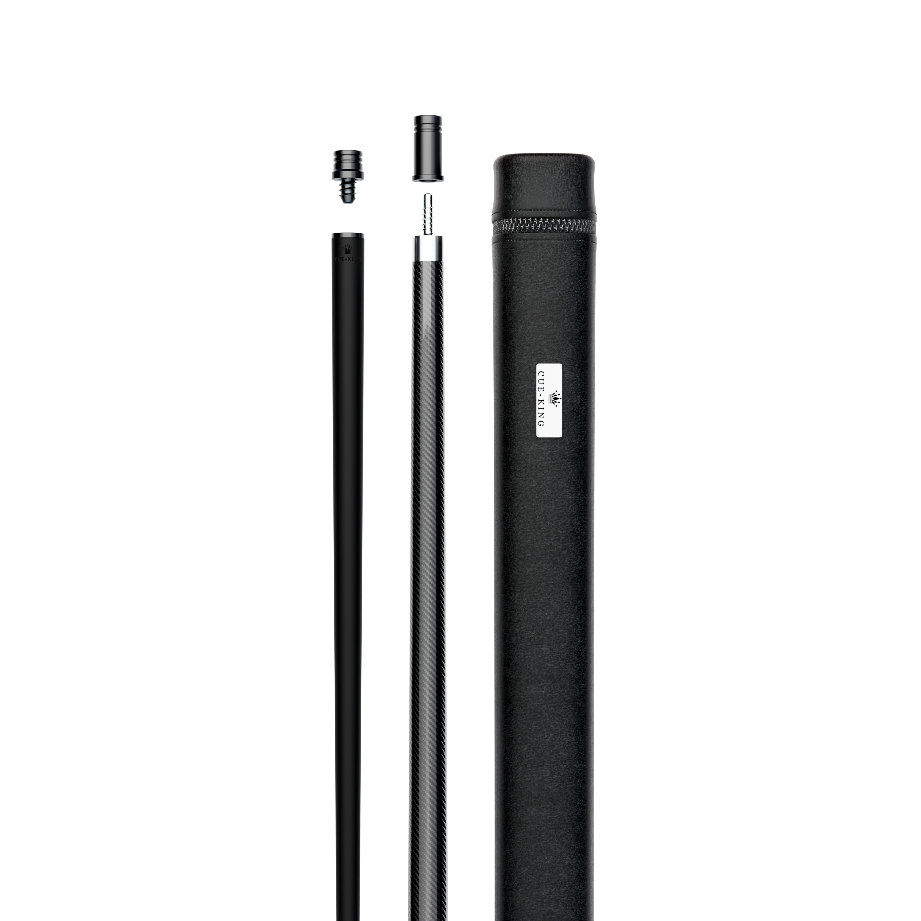 Cue-King Pool Cue Military-Grade Carbon 58” 18oz 2 Piece with 12.5mm Premium Tip Finished in Gloss Exposed Carbon, Professional Pool Cue