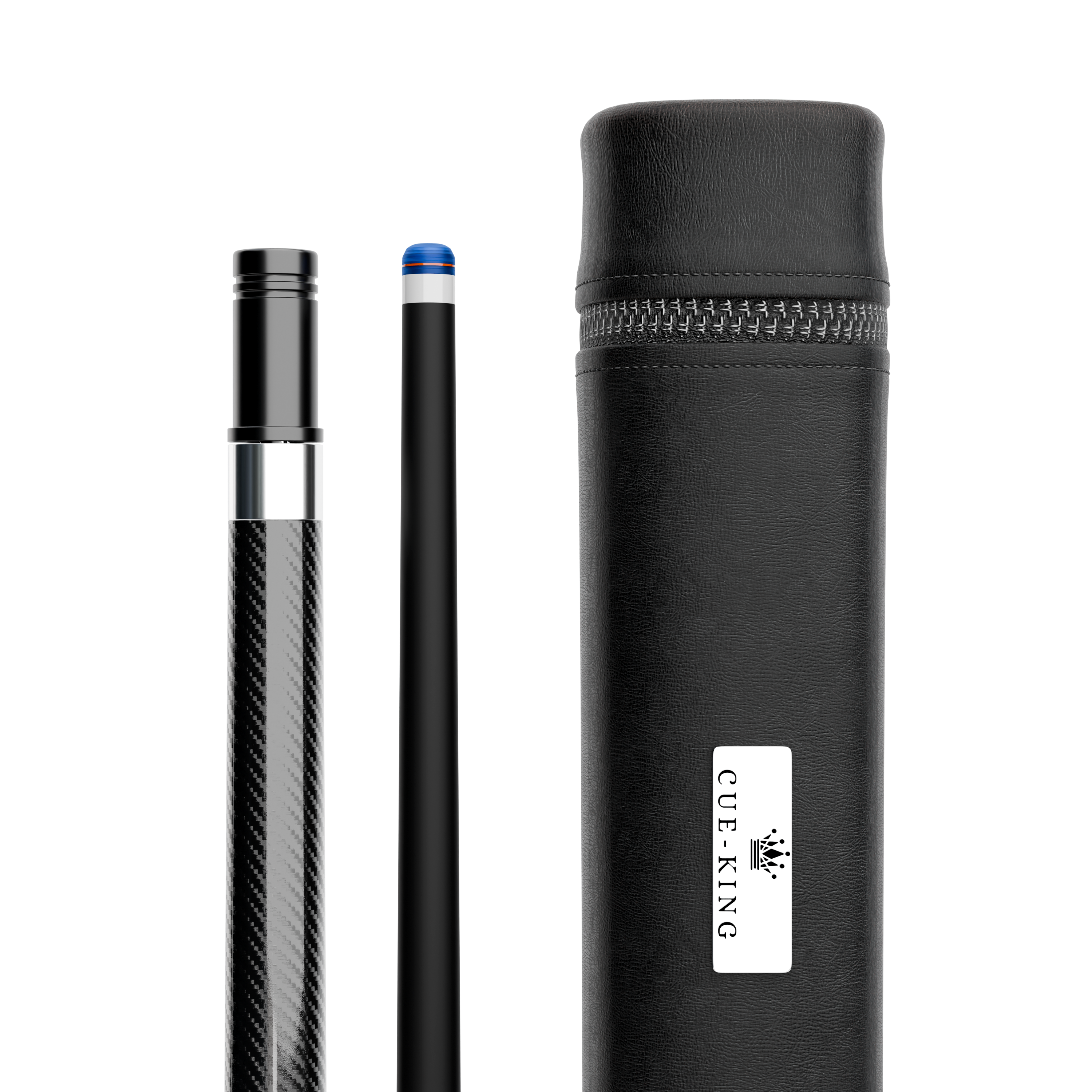 Cue-King Pool Cue Military-Grade Carbon 58” 18oz 2 Piece with 12.5mm Premium Tip Finished in Gloss Exposed Carbon, Professional Pool Cue