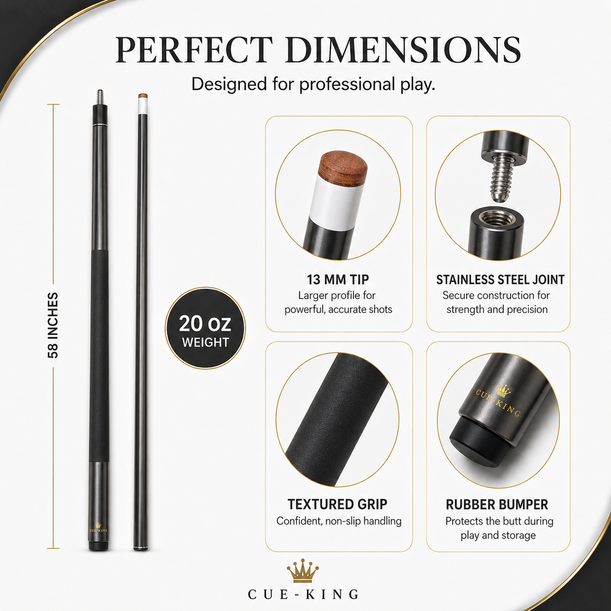 Cue-King Ultra Graphite Pool Cue – 13mm, 2 Piece