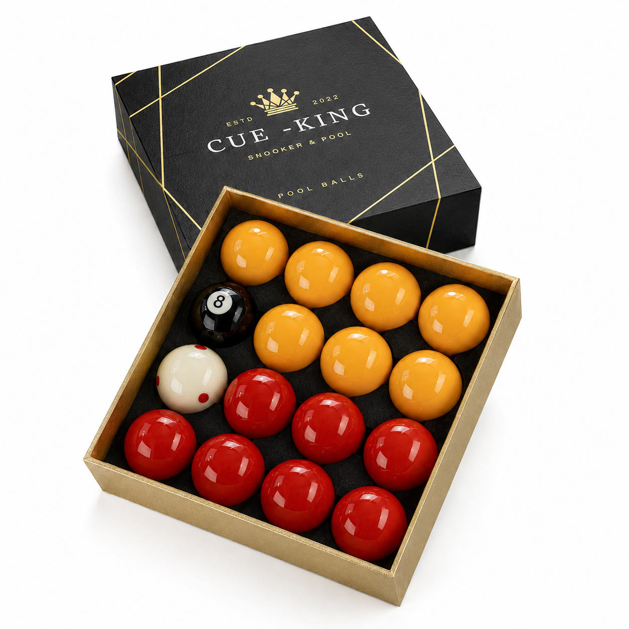 Cue-King Competition Grade Premium Red and Yellow Pool Balls, 2” with 1 7/8” White Ball UK Size