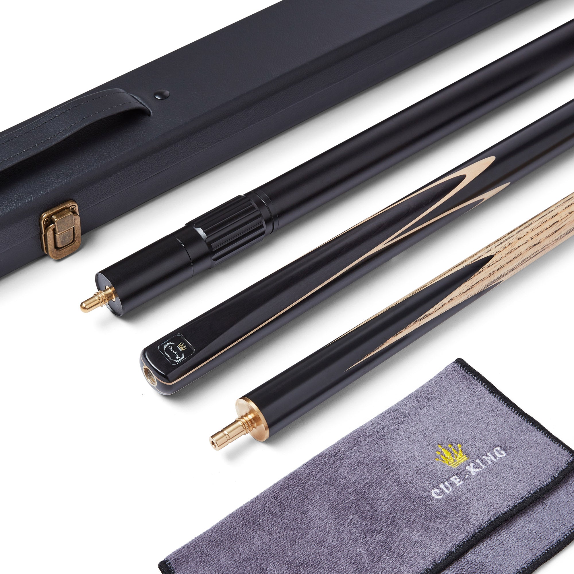 Cue-King Black Series 57" Snooker and Pool Cue 3/4 Jointed With Leather Case and XL Telescopic Extension