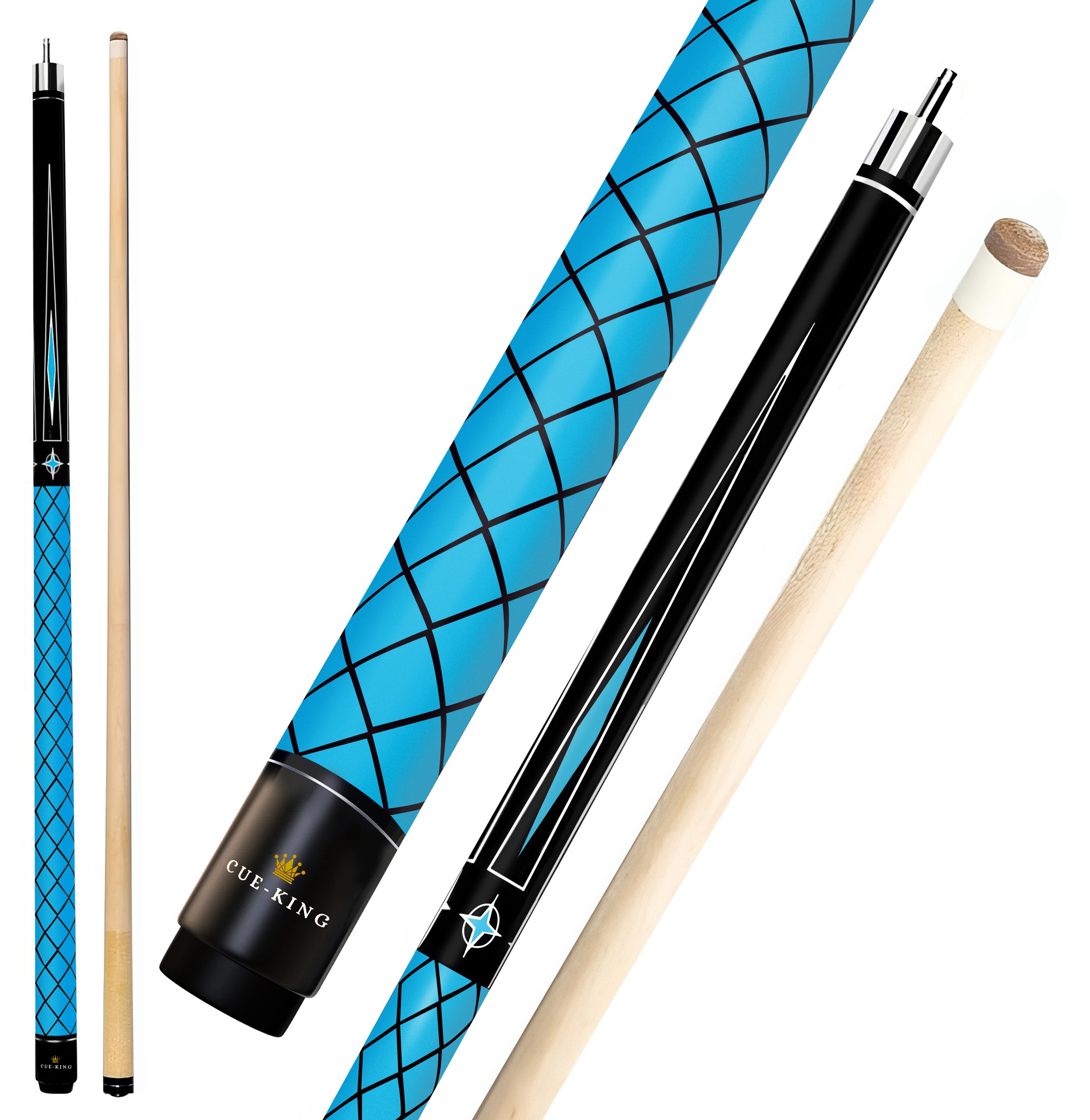 Cue-King Professional Pool Cue with Canadian Maple Shaft 13mm Tip 2 Piece 50/50 Jointed