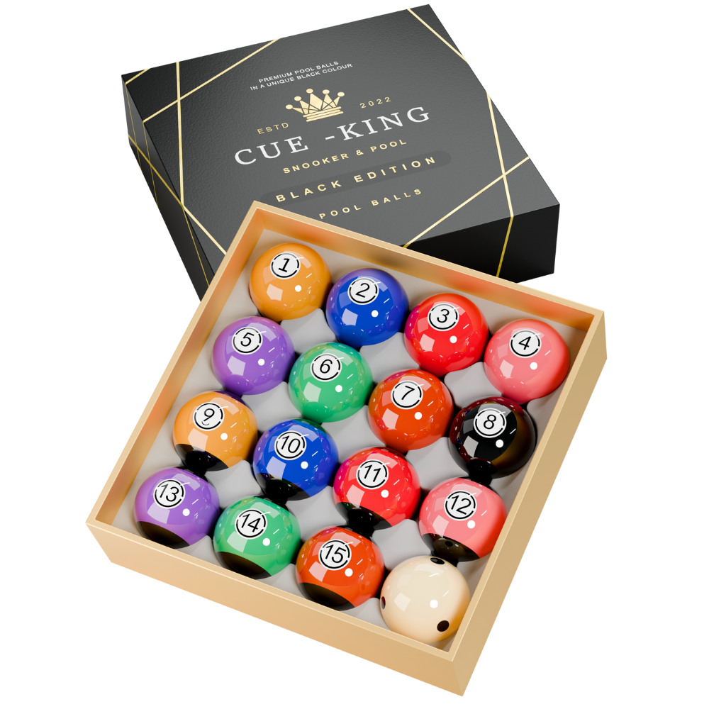 Cue-King Premium Black Edition Pool Balls with Spotted Cue Ball, 2” UK Size