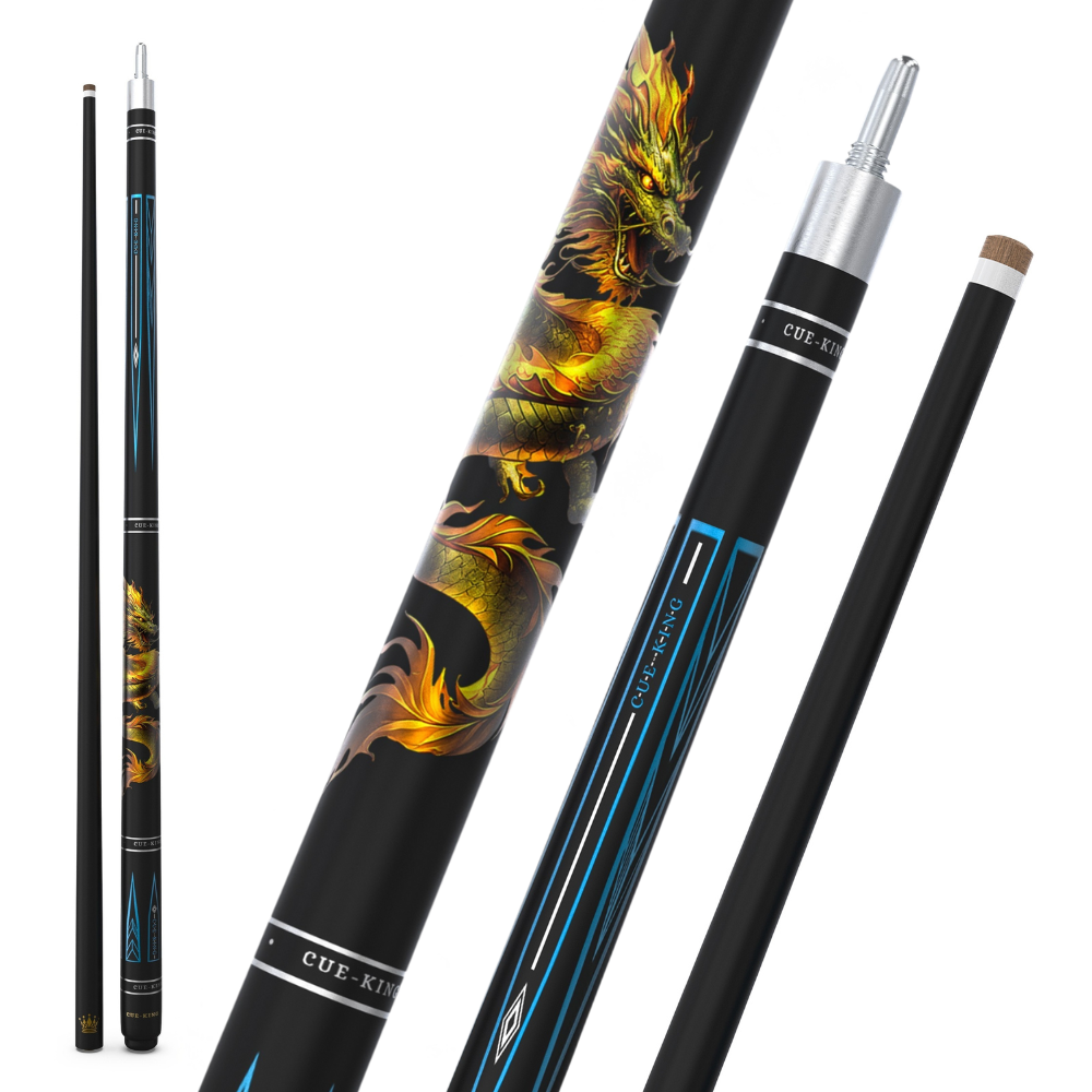 Cue-King Dragon Pool Cue, Solid Wood and Fibreglass, Stainless Steel Unilock Joint, Premium Grip, Golden Dragon Design