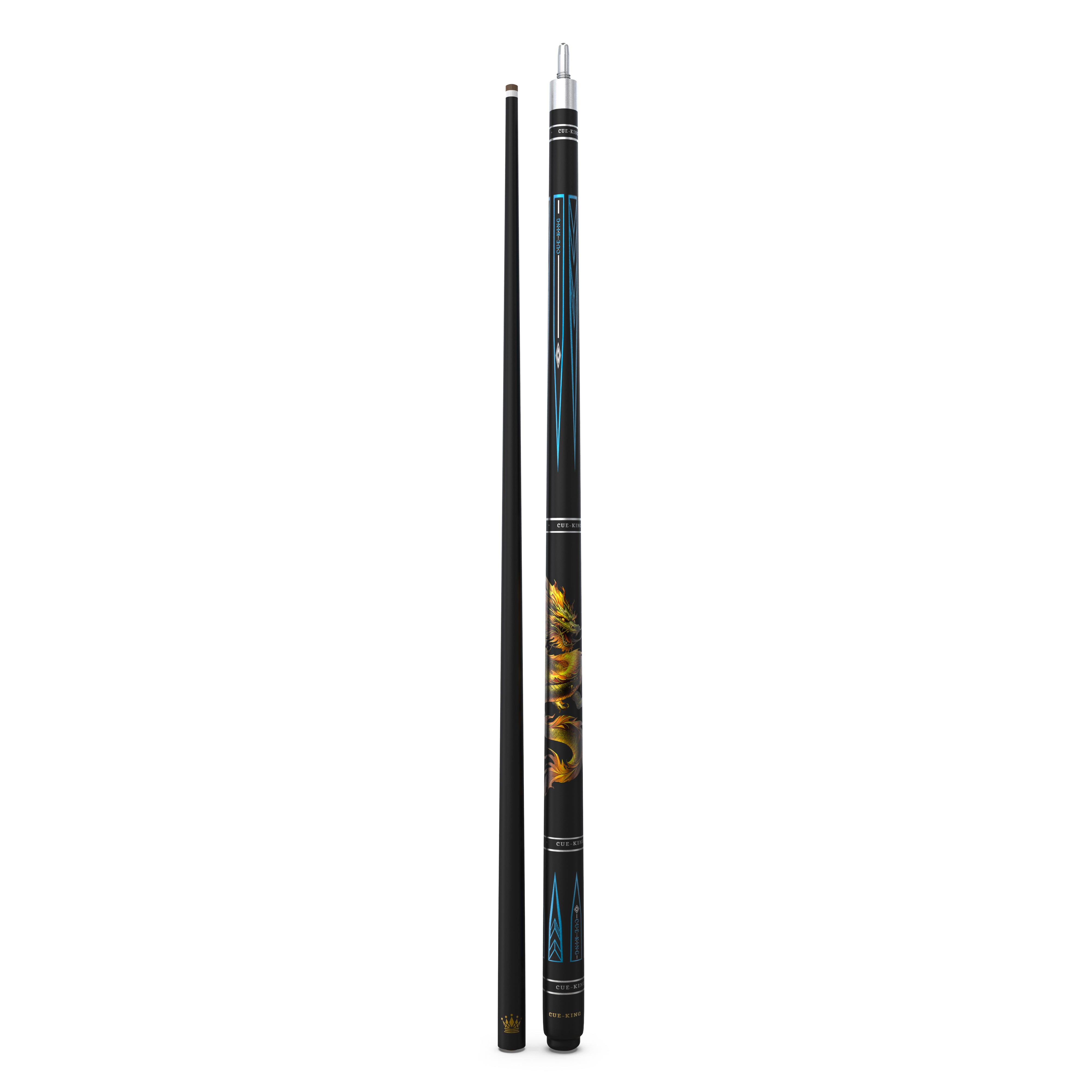 Cue-King Dragon Pool Cue, Solid Wood and Fibreglass, Stainless Steel Unilock Joint, Premium Grip, Golden Dragon Design
