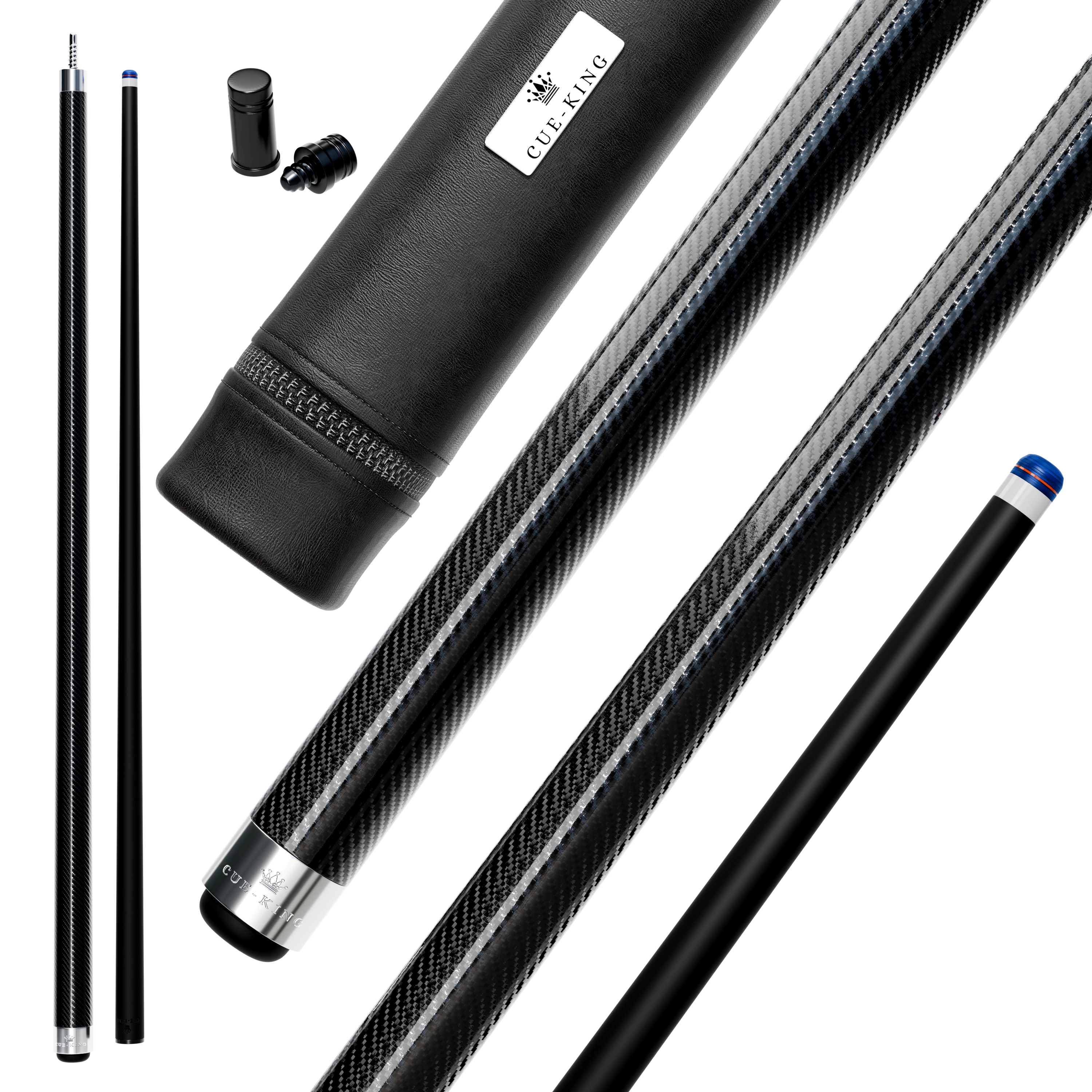 Pool Cue Military-Grade Carbon 58” 18oz 2 Piece with 12.5mm Premium Tip Finished in Gloss Exposed Carbon, Professional Pool Cue