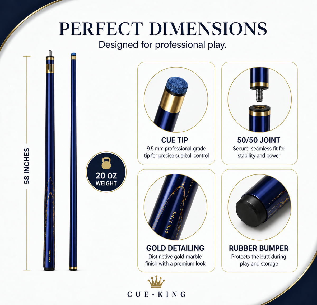 Cue-King Premier 2.0 Pool Cue – 9.5mm, 50/50 Joint, Leather Bag
