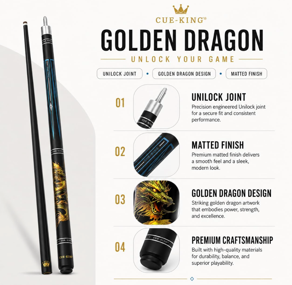 Cue-King Dragon Pool Cue – 10.5/13mm, 2 Piece